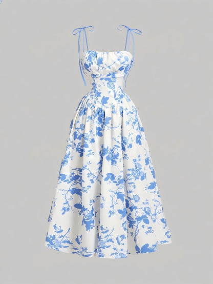 Women Floral Bandeau Maxi Dress Sleeveless A-Line Elegant Summer Party Dress