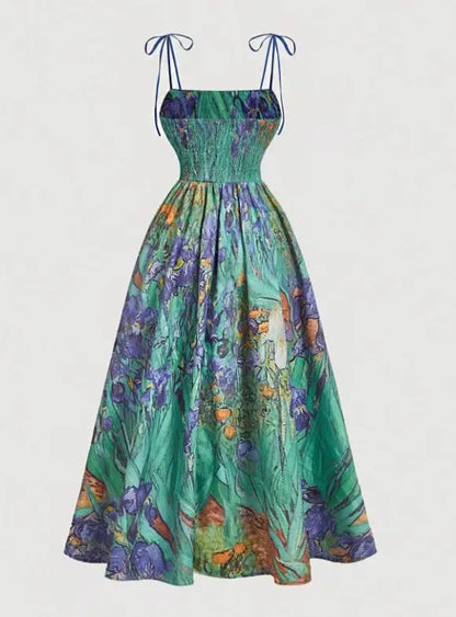 Women Floral Bandeau Maxi Dress Sleeveless A-Line Elegant Summer Party Dress