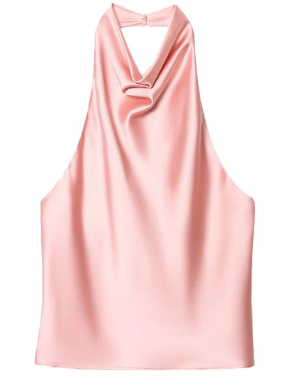 Women Halter Satin Corset Backless Tank Top Elegant Sexy Party Summer Vest