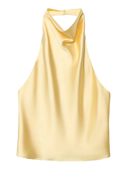 Women Halter Satin Corset Backless Tank Top Elegant Sexy Party Summer Vest