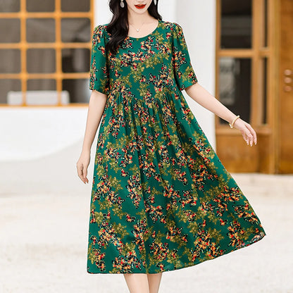 Women Boho Print Maxi Dress Casual Short Sleeve Summer Beach Dress