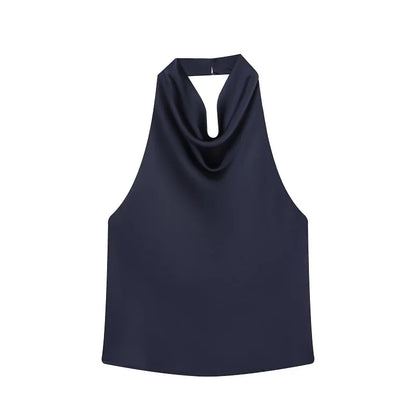 Women Satin Halter Backless Summer Camisole Top Sexy Club Night Outwear