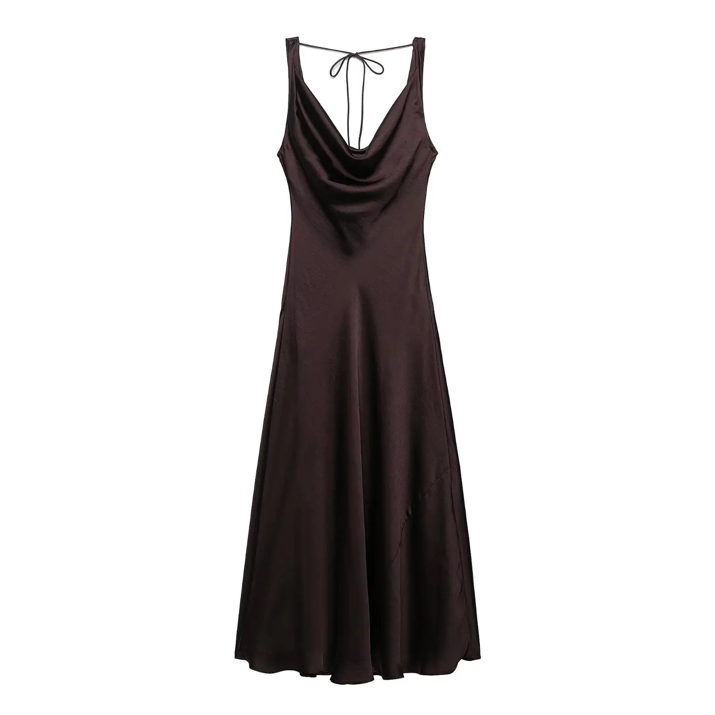 Women Satin V Neck Backless Midi Dress Elegant Lace Up Summer Vacation Dress