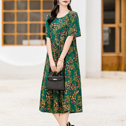 Women Boho Print Maxi Dress Casual Short Sleeve Summer Beach Dress