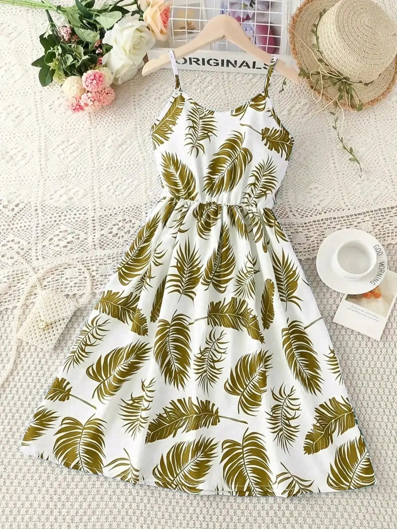 Girls Leaf Print Sleeveless Jumpsuit Casual Summer Beach Outfit